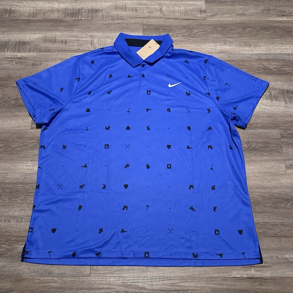 Nike Tour Men's Size 4XL Dri-Fit Hyper Royal Blue Icon Print Golf Polo Shirt